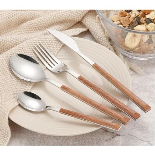 20sets Stainless Steel Cutlery Set Spoon Knife Fork with Wooden Handle Eco-Friendly Western Tableware Sets WB1553