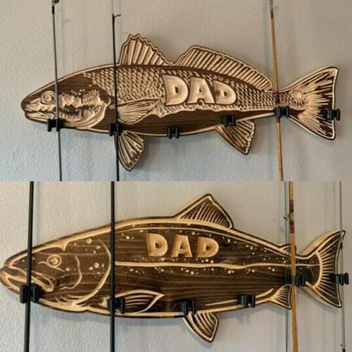 2021 Fathers Day Gift Wood Large Mouth Bass Fishing Rod Holder Wooden Rack Fishing Accessory Gifts for Dad NOV99