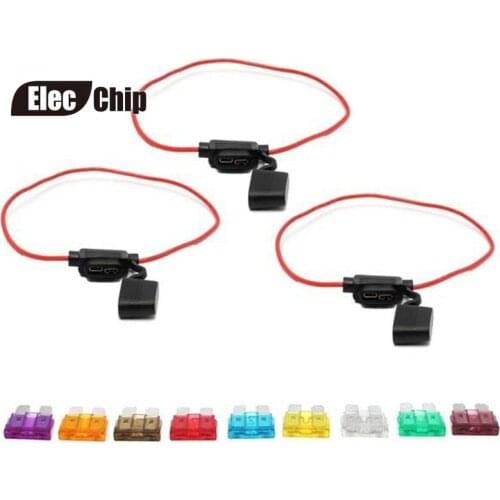 3Pcs 400mm 16 Gauge ATC Fuse Holder In-line AWG Wire + 6PCS 19mm Car Blade Fuses