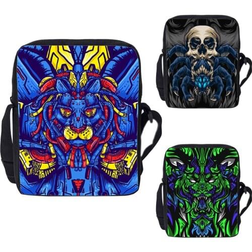 3D Print Abstraction Animal Tiger Wolf Dragon Shoulder Bags Unisex Viking Style Crossbody Bags Children Teenage Skull Rucksack