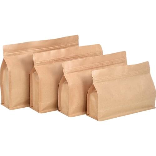 50pcs 3D Kraft Paper Ziplock Packaging Pouches Snack Coffee Sugar Powder Nuts Corn Spice Tea Thick Resealable Gift Storage Bags