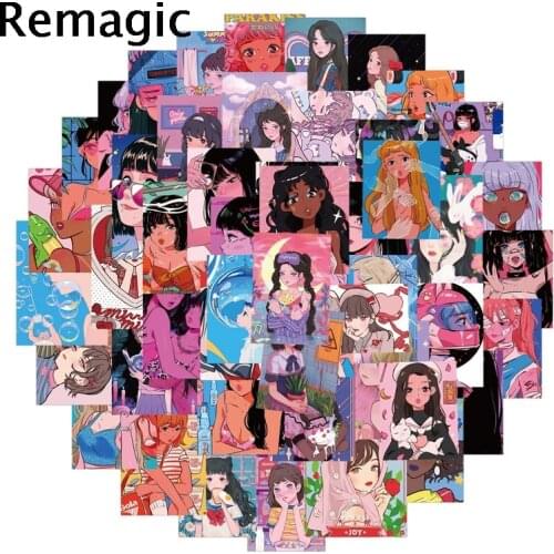 50pcs Cartoon girl illustration graffiti Stickers decal scrapbooking diy pasters home decoration phone laptop waterproof cartoon