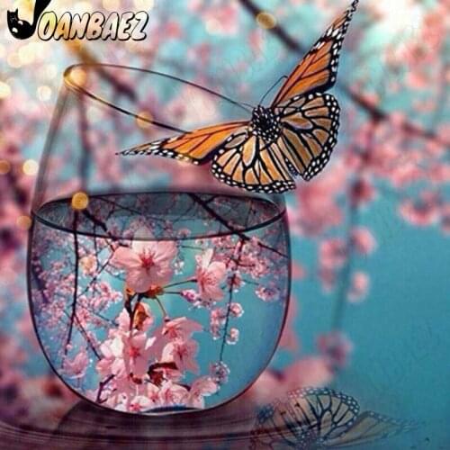 Abstract Pink Cherry Blossom Diamond Painting 5D Diy Wall Art Water Cup Butterfly Sticker Diamond Embroidery Inlaid Room Decor