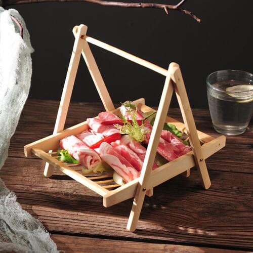 Bamboo tray goose sausage rack creative hot pot restaurant barbecue rack beef and mutton rack hanging bacon rack LB122717