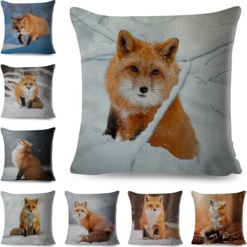 Lovely Wild Fox Pillowcase Decor Cute Animal Printed Pillow Case for Home Car Sofa Children Room Polyester Cushion Cover 45*45cm