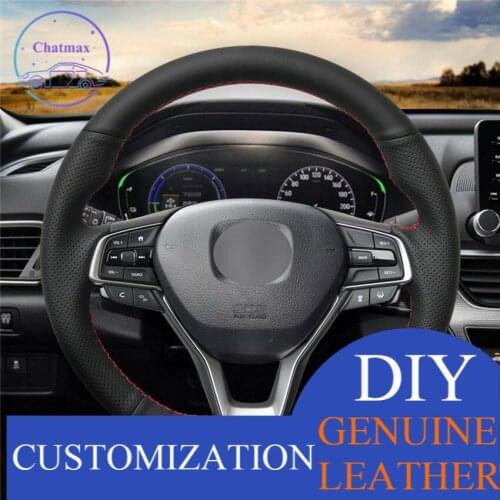 For Honda Accord 10th Black artificial leather hand-sewn steering wheel cover anti-slip design all season comfortable