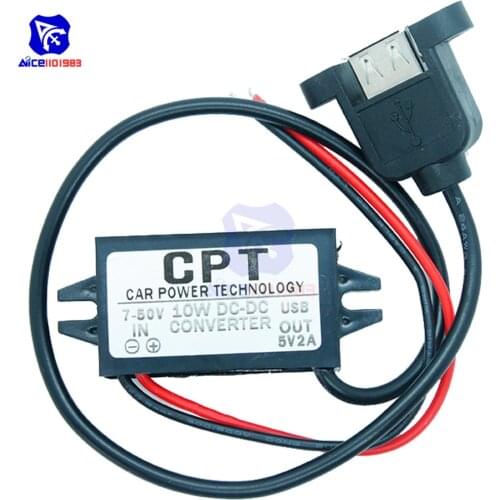 DC-DC DC 7 -50V to 5V 2A 10W Buck Converter Step Down Module Single Male USB Output Waterproof Power Adapter for Car