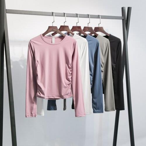 STRETCHY SIDE FOLDS Slim Fit Fitness Sport Long Sleeved Shirts Women Naked Feel Quick Dry Yoga Athletic Workout Shirts Sportwear