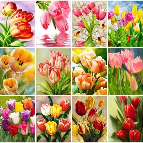 EverShine Diamond Painting Tulip Cross Stitch Picture Rhinestones Diamond Embroidery Flowers Mosaic Art Kits Needlework Gift