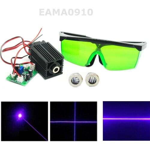 Focusable Dot Line Cross 405nm 50mW Laser Module Blue/Purple TTL w/450nm Goggles