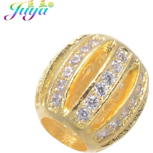 DIY Jewelry Findings Supplies Micro Pave Zircon Copper 9MM Hollow Charm Spacer Beads Accessories For Beadwork Jewelry Making