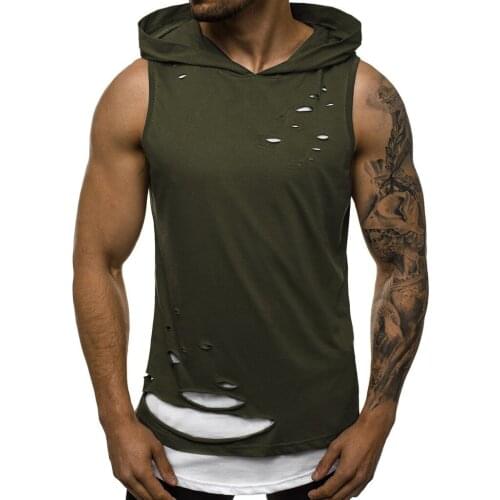 Summer Men T-Shirt Men Hooded Splicing vest jacket Patchwork Sleeveless Contrast Hoodie High Quality hot sale Men T-Shirt