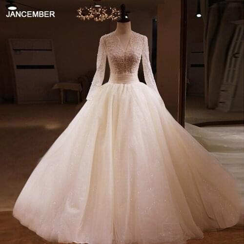 HLF02 Wedding Dress 2021 New Long-sleeve Luxury Court V Neck Bride свадебное платье бохо Suknia ślubna Boho