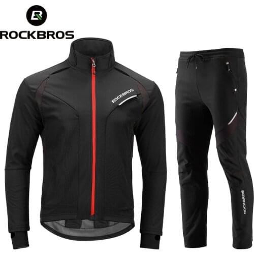 ROCKBROS Cycling Clothing Set Winter Thermal Fleece Pants Rainproof Windproof Reflective Cycling Jersey Set Men Women Sportswear