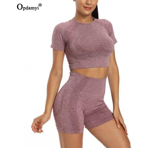 Vital Seamless Yoga Shorts Set Women Gym Workout Clothes Short Sleeve Fitness Crop Top High Waist Yoga Shorts Legging Sport Suit