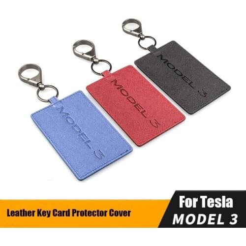 Model3 Leather Car Key Card Holder Protector Cover For Tesla Model 3 Accessories Key Case Key Ring Bag Chain Clip Accessories