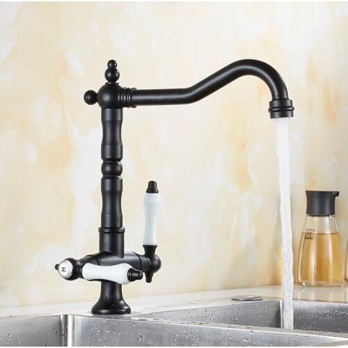 Vidric Kitchen Faucet Gold/Chrome/Antique/black Sink Mixer Tap 360 degree double handles rotation kitchen mixer taps Kitchen Tap