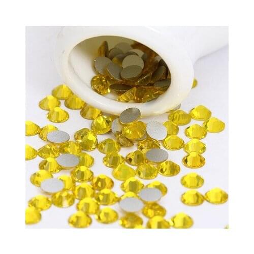 Lemon yellow Ss3 -ss34 Flat Back 3D Nail Art Crystal Decoration Glue on Rhinestones for Nails Stone diy shose and phone shell