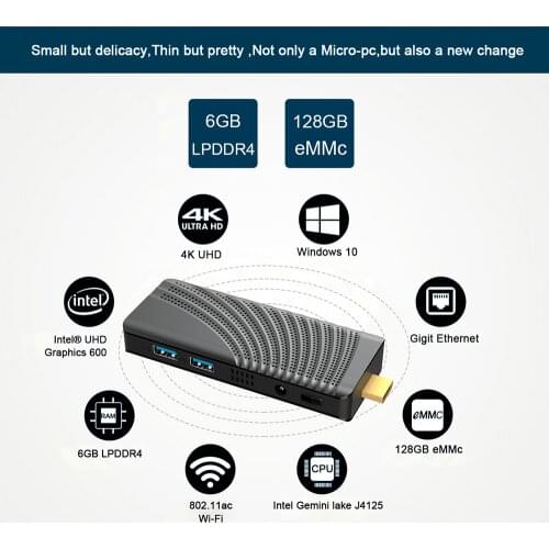 New MIN PC T6 PRO Windows 10 OS Intel Celeron J4125 Mini Pc Stick LPDDR4 6GB 128GB LAN Bluetooth 4K Mini Office Computer