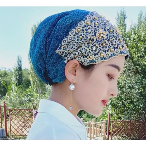 Fashion Embroidery Turban Cap for Women Beading Head Wraps Female Headscarf Bonnet Muslim Hijab Turban Cancer Chemo Hat
