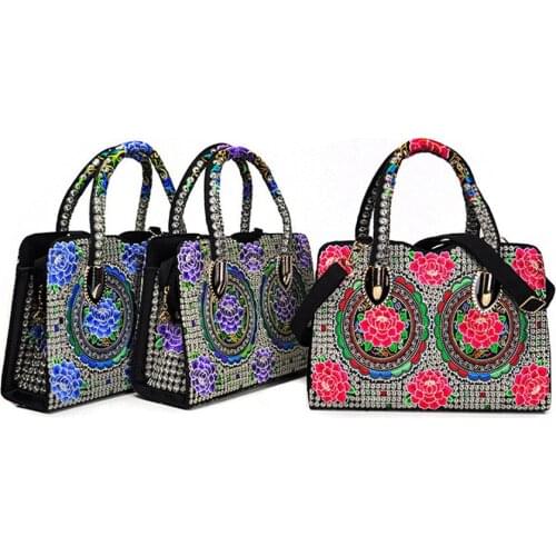 National wind embroidery portable diagonal dual-use bag Yunnan double-sided flower embroidery bag handbag