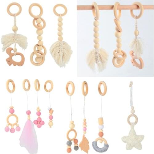 BPA Free Wooden Baby Gym Toys Baby Stroller Hanging Pendants Newborn Play Activity Gym Frame Hanging Rattle Toys Teething Ring