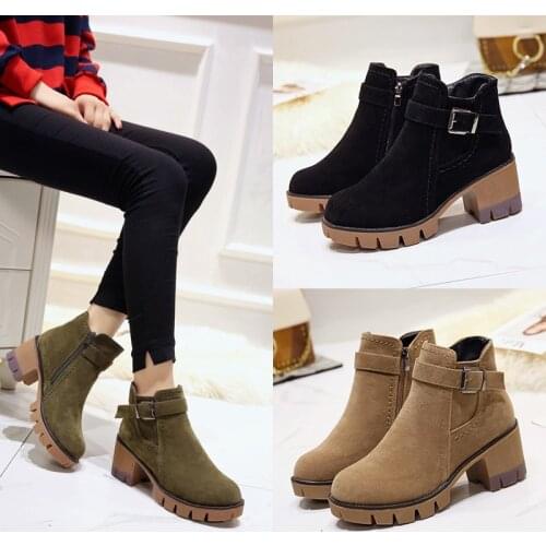 2019 winter new Martin boots female thick with middle thick platform British students slip female short boots women shoes