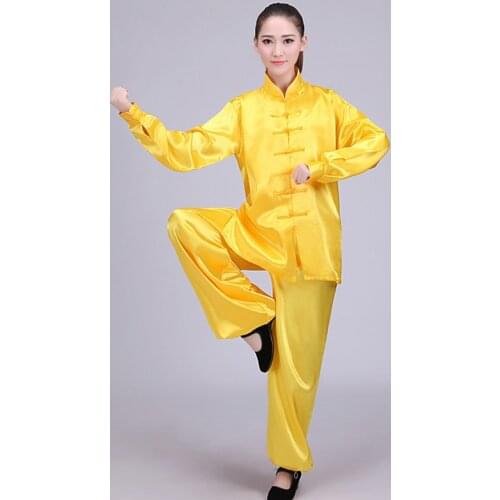 2021New Chinese Traditional Clothes Men Women Vintage Solid Color Tai Chi Kung Fu Costume Button Stand Collar Exercise Clothing