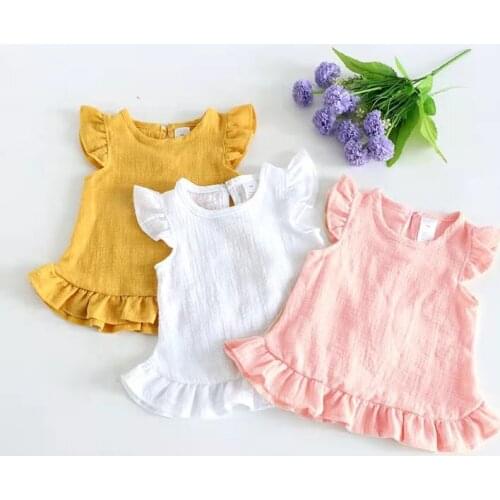 2021 New Summer Girls' Korean Baby Shirt Flying Sleeve Cotton Top Fashionable And Versatile