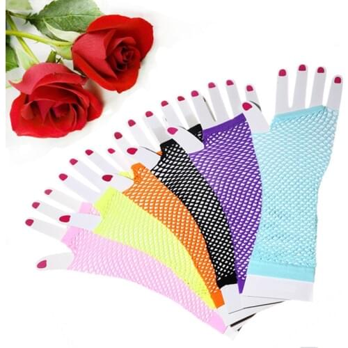 Women Mesh Fishnet Gloves Hollow Out Holes Sexy Punk Goth Lady Disco Dance Costume Fingerless Gloves Long Mittens