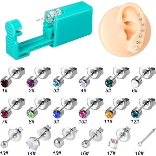Disposable Sterile Piercing Earrings Ear Hole Gun Tool 316 Stainless Steel Studs Ear NO PAIN Pierced Tool Machine Kit Stud