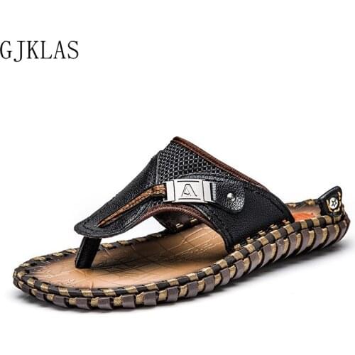 Flip Flops Big Sizes 48 Genuine Leather Slippers Outdoor Summer Comfy Fashion Mens Beach Slippers for Men Casual Shoes Sandals