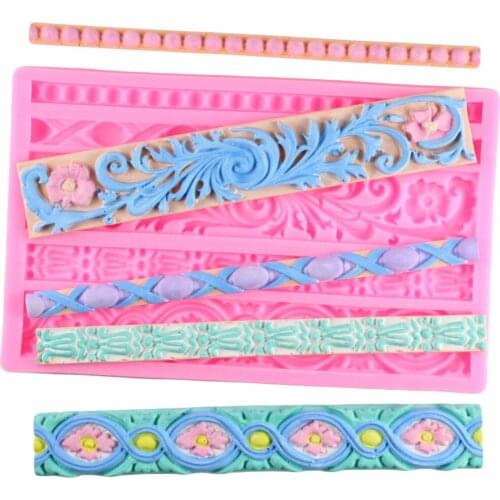 DIY Baroque Scroll Relief Cake Border Silicone Mold Frame Fondant Cake Decorating Tools Candy Chocolate Gumpaste Mould