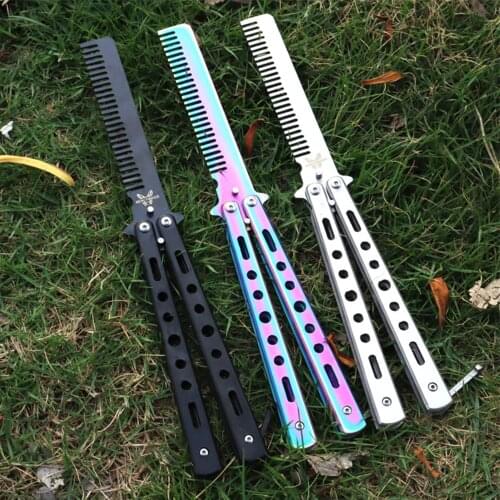 56HRC Outdoor Camping Practice Comb (no Edged) Stainless Steel Folding Training Butterfly Comb Training Tool Practice Swing Comb
