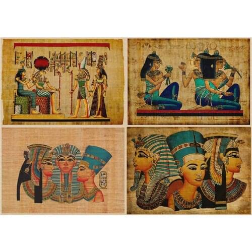 Vintage Kraft Paper Poster World Travel Series Ancient Egyptian Fresco Pharaoh Desert Sticker for Home Art Wall Decor Painting