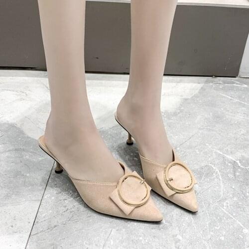 Ladies slippers outside spring new Half drag Pointed toe solid color fine non-slip Comfortable Elegant wild dating shoes U30-09