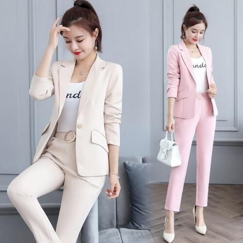 Ladies suit autumn and winter new 2019 single buckle Xi Xiu body elastic waist pants suit temperament womens two-piece suit