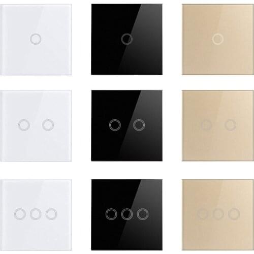 1/2/3 Gang 1 Way EU Stanard Touch Switch Waterproof Glass Panel LED light Touch Switch Wall Touch Screen Switch AC170-240V
