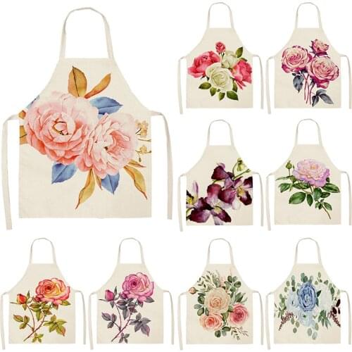 1Pcs Flower Pattern Colorful Cotton Linen Aprons 53*65cm Home Cleaning Cooking Kitchen Apron Cook Wear Adult Bibs Pinafore 46286
