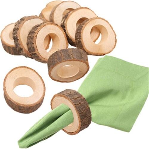 10 / PCS creative wooden Napkin Ring Wedding Table Decoration hotel set table country retro bark wood pile handicraft ornaments