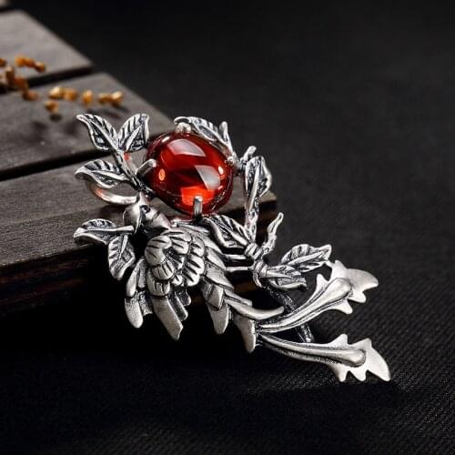 2018 Hot Sale Phoenix, Peony, Corolla, Pomegranate, Corundum, Sterling Silver, High Grade, Wild Style Sweater Chain Pendant