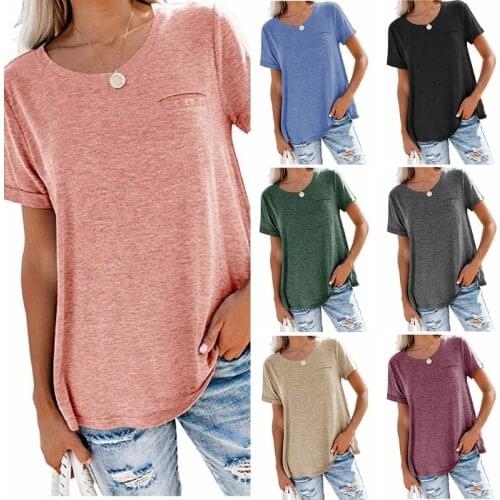 2021 Women Fashion T-shirts New European/ American Womens Spring/Summer New Solid Color Short-sleeved Women Fashion Clothing
