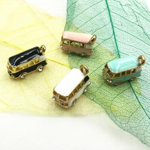 New Oil Drop Cute 3D Cartoon Bus Car Hollow Out Alloy Necklace Charm Pendants Gold Tone DIY Bracelet Earring Ornament Accessory