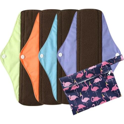 4pcs/sets Women Bamboo Cotton Sanitary Napkin Reusable Cloth Menstrual Pads Washable Sanitary Pads with a Wet Bag Macaron Color