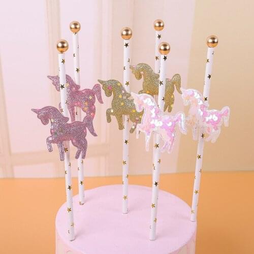 5pcs Unicorn Cake Topper Gold Laser Unicorn Happy Birthday Cupcake Topper For Birthday Unicorn Party Cake Decoration Baby Shower
