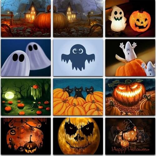 Diy 5D Ghost Diamond Painting Embroidery Halloween Pumpkin Full Square/Round Diamond Mosaic Halloween Home Decor Cross Stitch