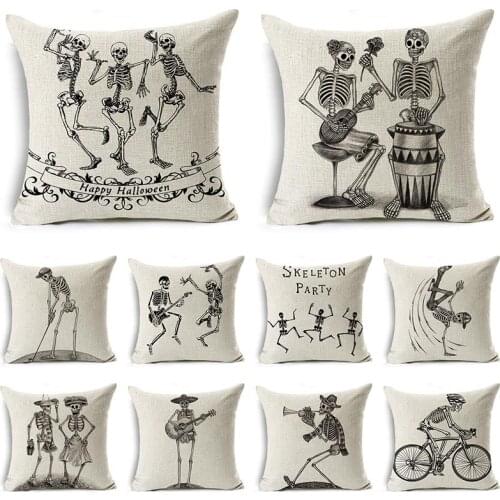 Halloween human skeleton Cushion Cover Printed Throw Pillows Living Room Halloween Decorative Pillow Case 45cm*45cm