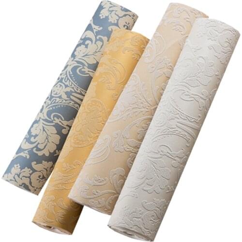 European Non-woven Bedroom Living Room TV Background Wallpaper Embossed Thick Idyllic 3D Velvet Wallpaper Bedroom Decor 9.5m