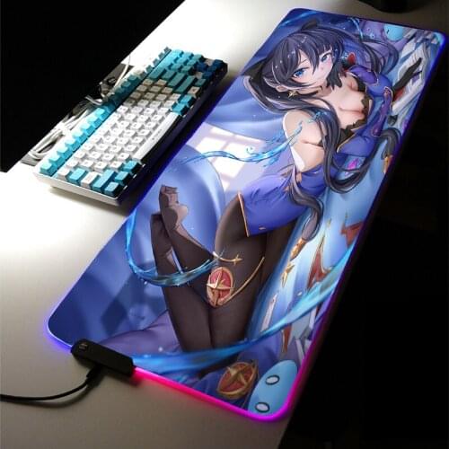 Genshin Impact RGB LED Light Gaming Accessories Led Anime Busty Beauties Large MousePad Mechanica Keyboard Gamer DeskMat for LOL