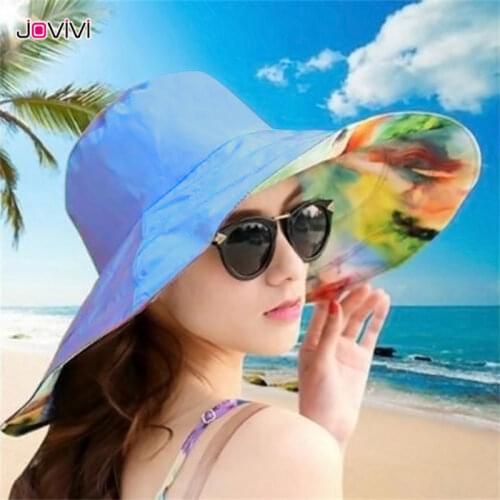 Jovivi 1x Women Summer Beach Hats UV Protection Hat Sun Cap Wide Brim Bucket Hat Outdoor Traveling Caps Foldable Hats for Woman